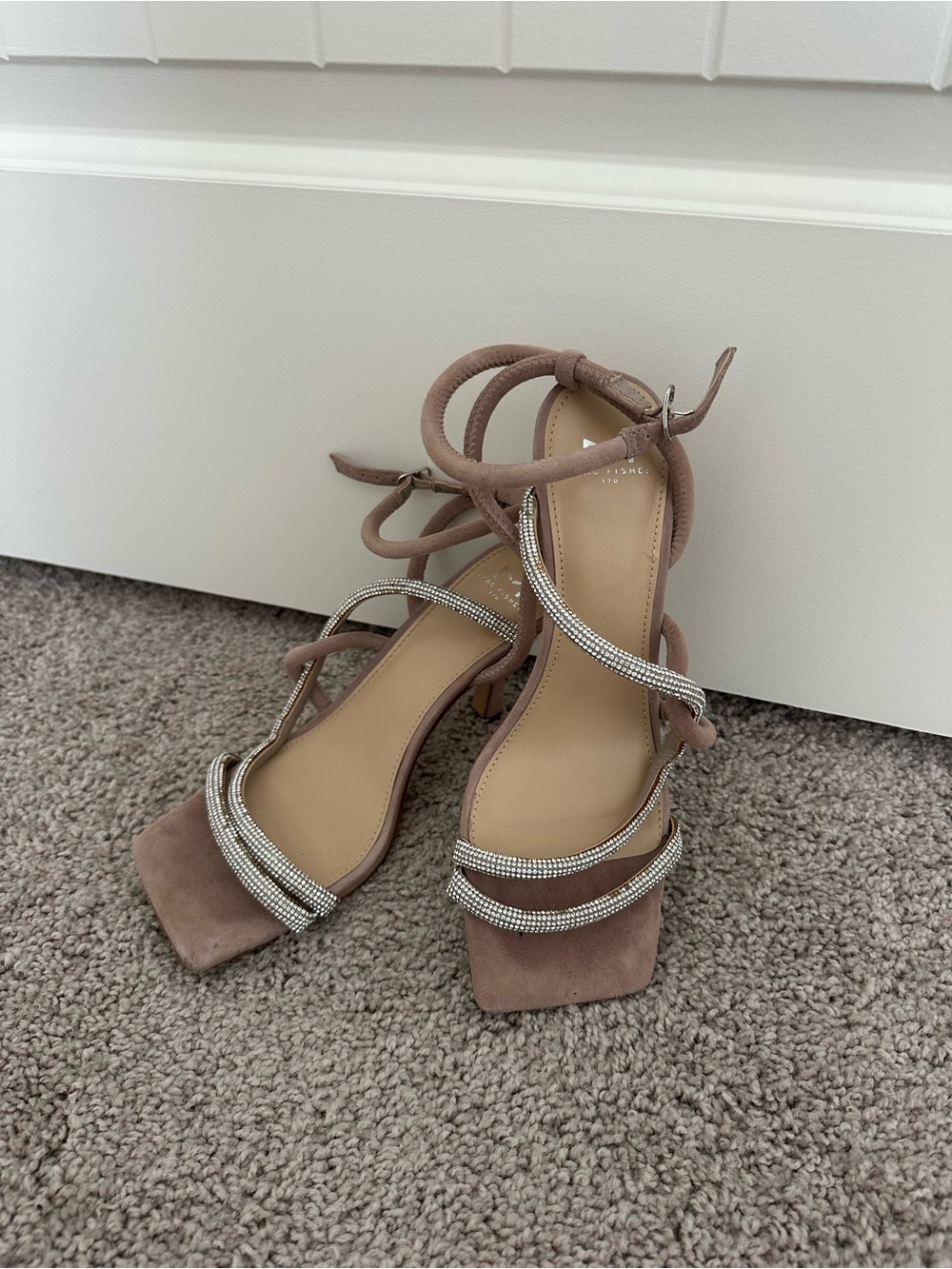 Marc Fisher Taupe Suede Crystal-Strap Heels